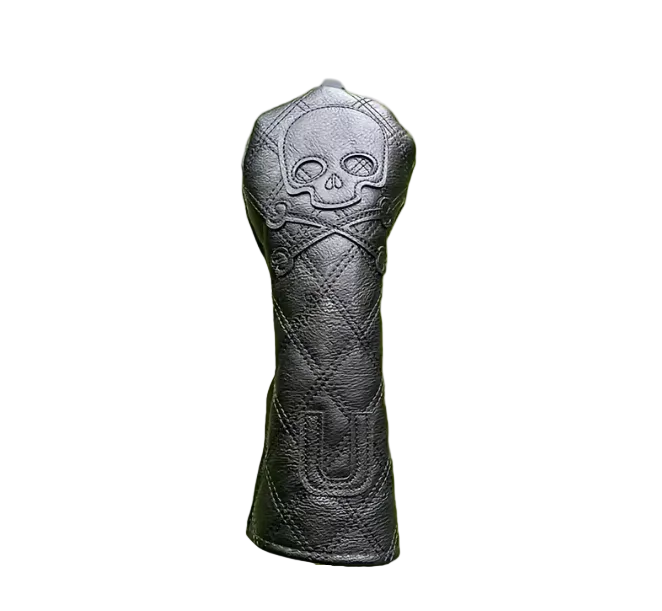 Black golf club head cover with skull design