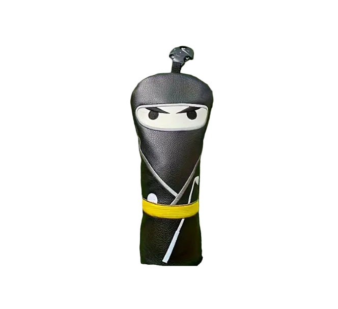 Golf club head cover with a ninja design on a white background